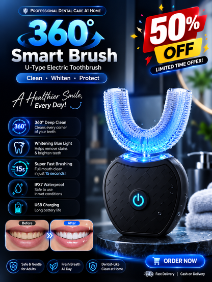 🦷 فرشاة الأسنان الذكية 360 درجة بشكل حرف U